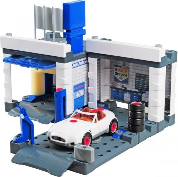 Set lodrash servis makinash Bosch Klein 8647, me lavazh dhe makinë sportive, për fëmijë, Azure/Blu/Gri