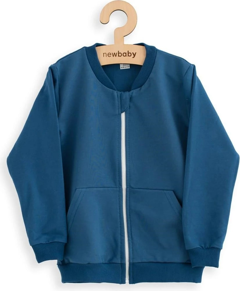 bluzë duks me zinxhir për fëmijë, NEW BABY Kindergarten, madhësia 116/122, pambuk 95% OEKO-TEX, xhepa të përparmë, blu