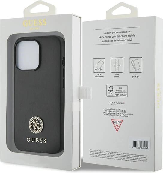 Mbështjellës Guess GUHCP13XPS4DGPK për iPhone 13 Pro Max 6.7", i fortë, Strass Metal Logo, i zi