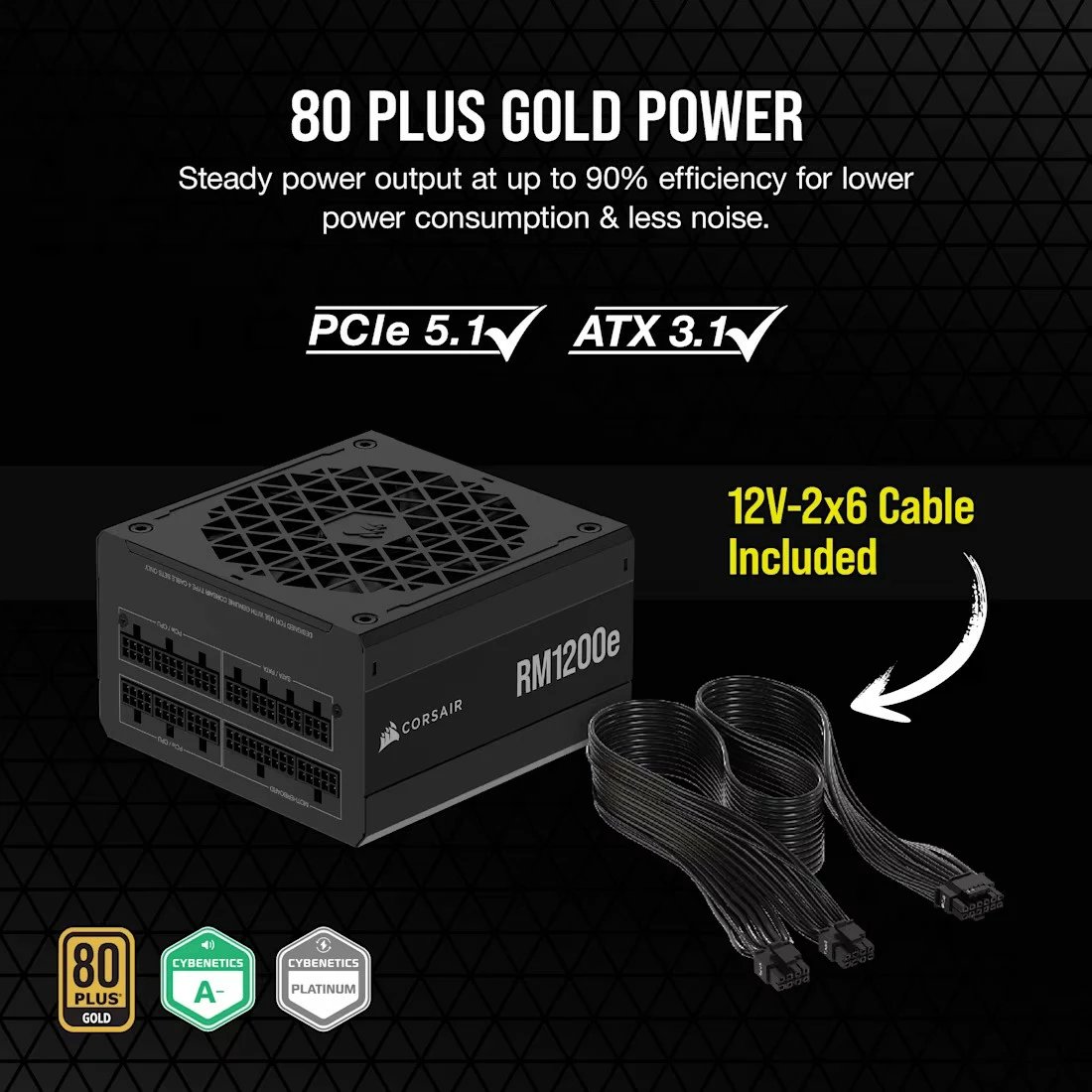 Kasë energjie Corsair RM1200e, 1200W, plotësisht modulare, 80 PLUS Gold, ATX 3.1, e zezë