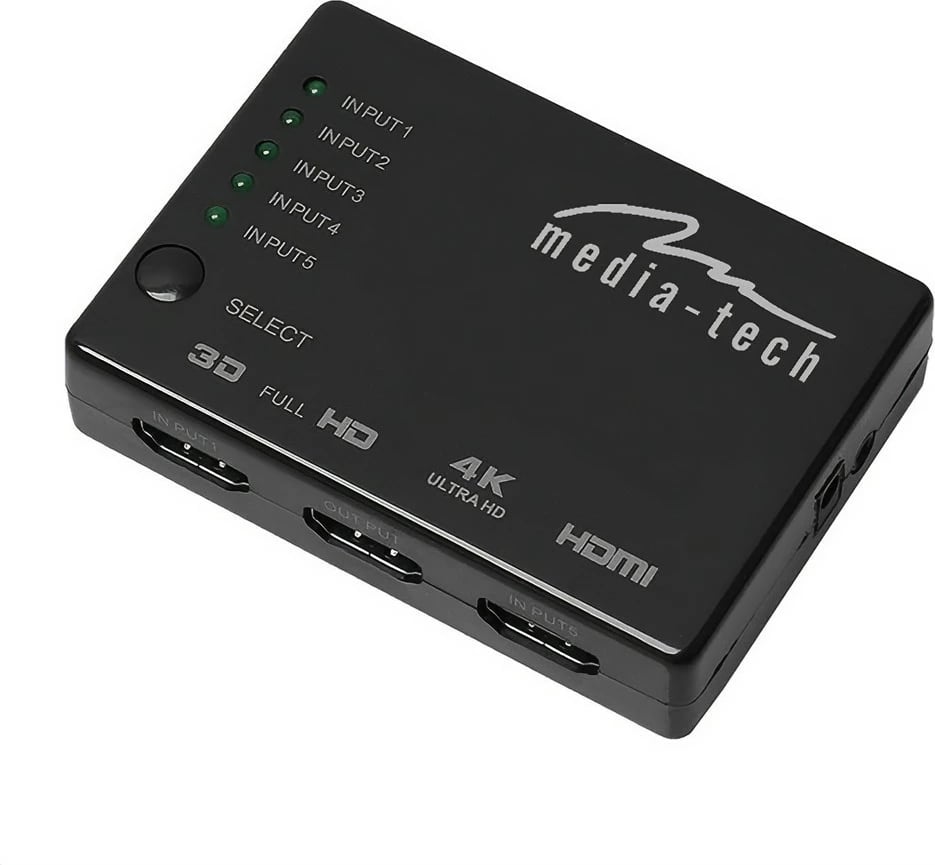 Switch HDMI 5-portësh Media-Tech MT5207, me telekomandë, i zi