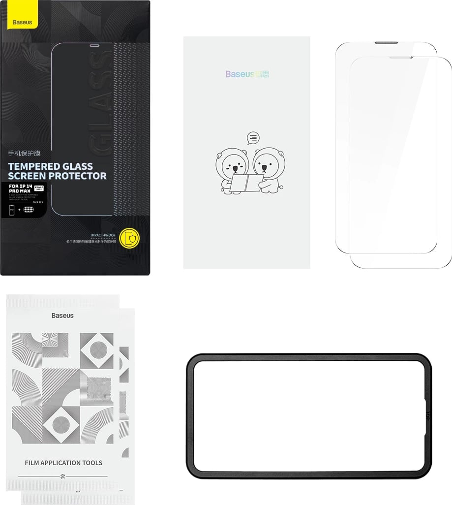 Set xham i temperuar Baseus për iPhone 14 Pro Max, 2 copë, 0.3mm, Transparent