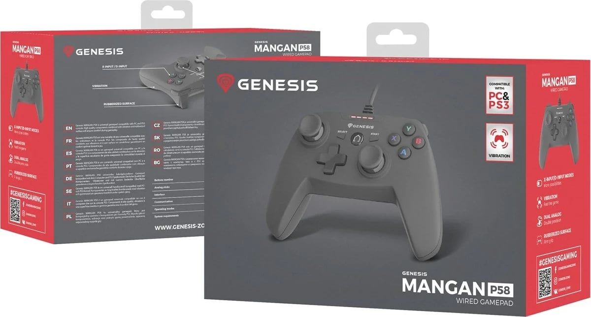 Gamepad NATEC GENESIS P58, USB, për PC dhe Playstation 3, i zi