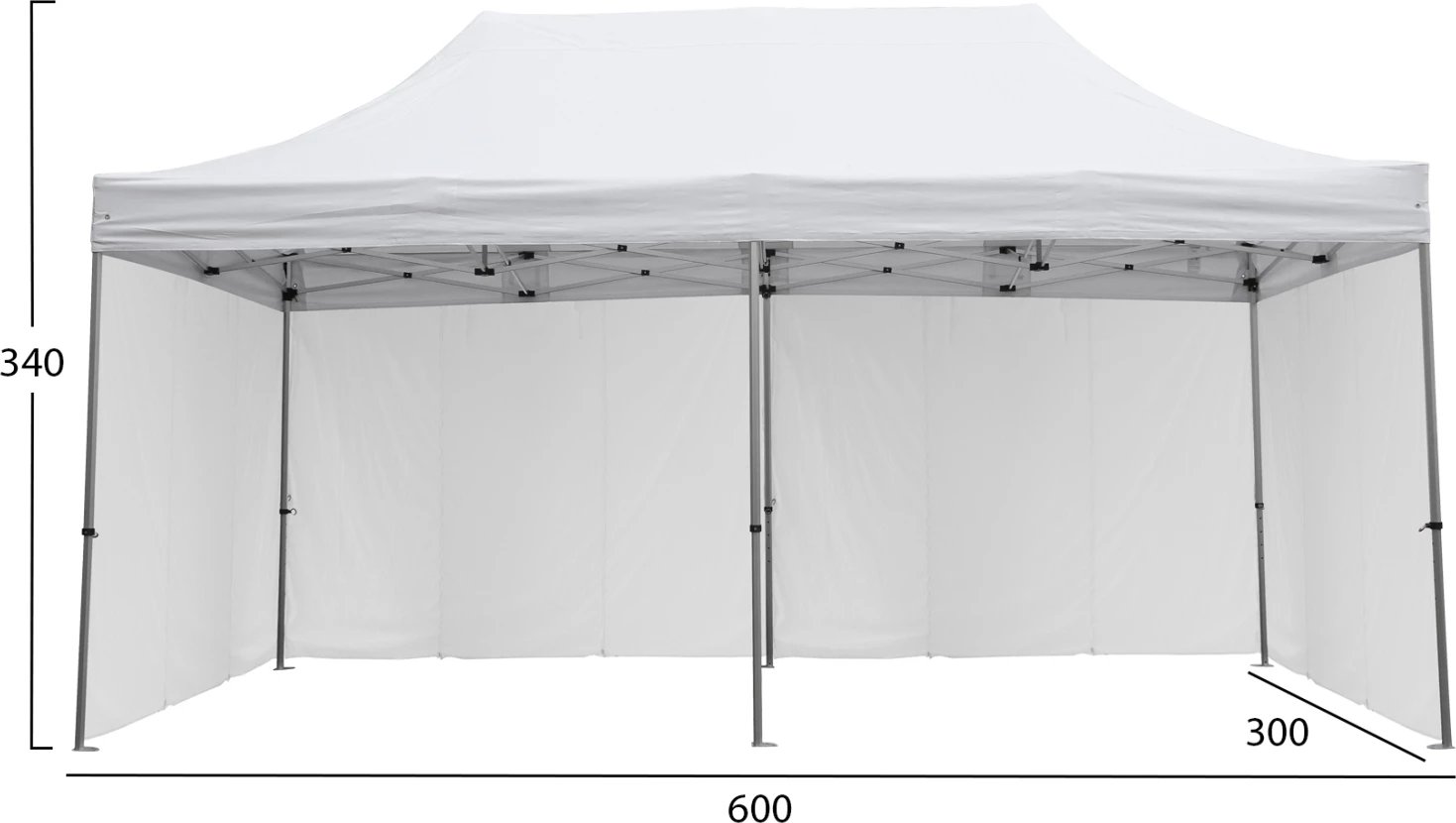 Gazebo me 4 hije anësore CRESSEN FH21099.01 i palosshëm, kornizë alumini argjendi, e bardhë 3x6x3.4Hm