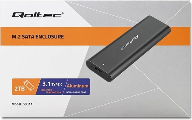 Kasë Qoltec për SSD M.2 SATA, 50311, USB Type-C, e zezë