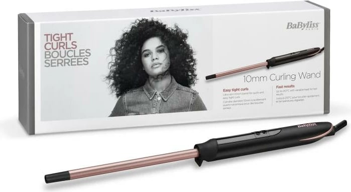 Mashë kaçurrelëse, BaByliss C449E, shufër 10mm kuarc-keramike, 6 nivele deri 210°C, e gjatë për flokë të gjata, e zezë bakër