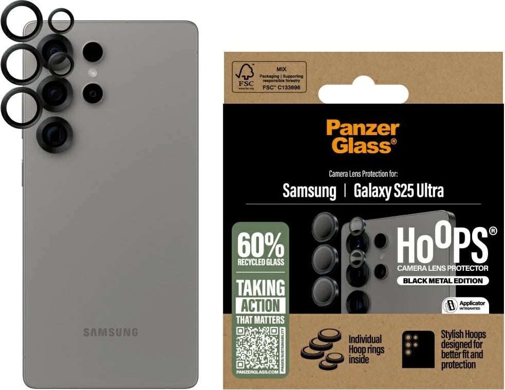 Mbrojtës xhami për lente PanzerGlass Hoops për Samsung Galaxy S25 Ultra, Zi