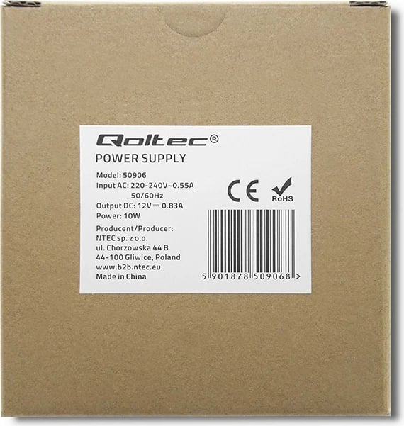 Furnizues energjie Qoltec 50906, 10W, 12V, 0.83A, i bardhë, SLIM