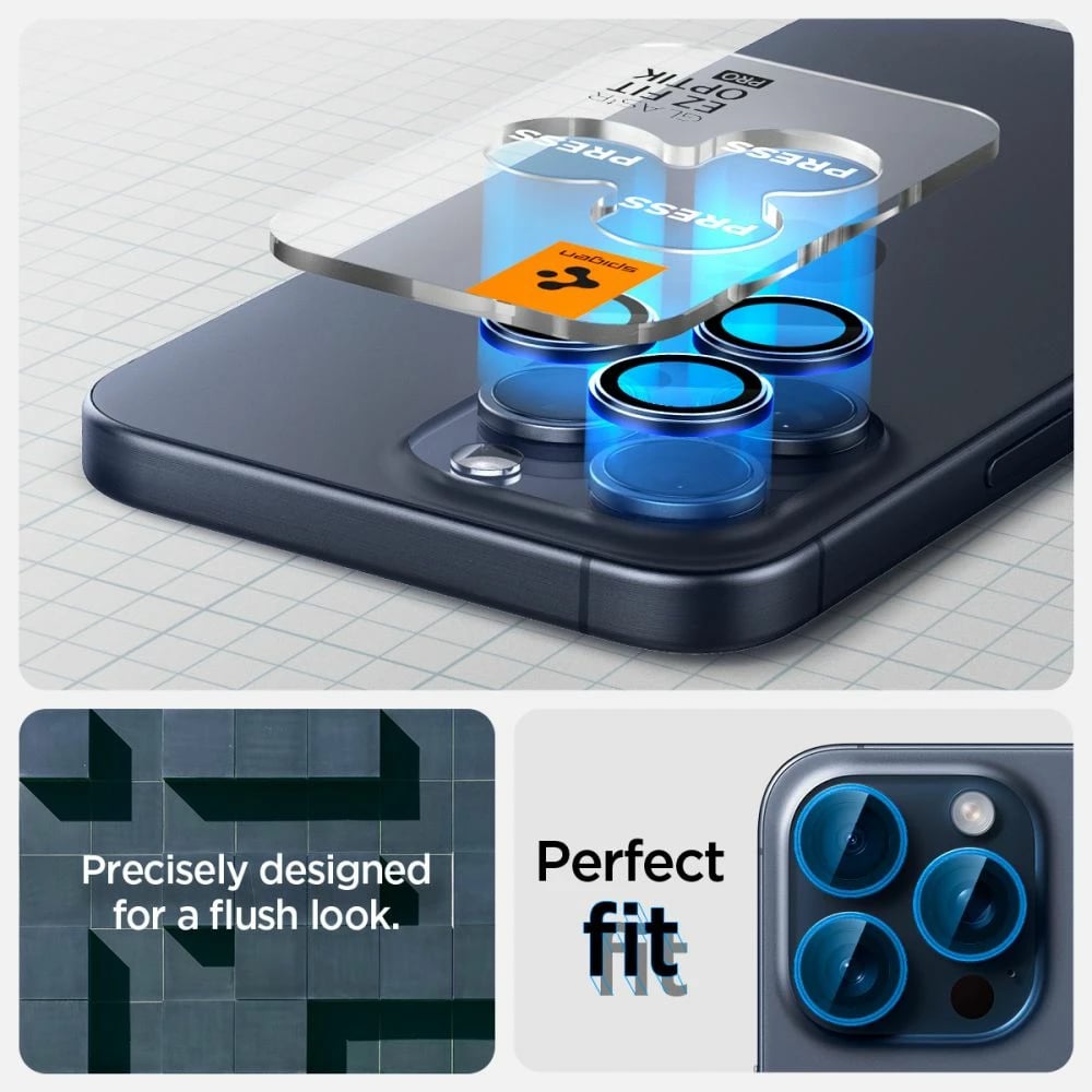 Mbrojtës xhami për kamerë Spigen Optik.tR EZ Fit, për iPhone 14 Pro / Pro Max / 15 Pro / Pro Max, Titanium Blue, 2 copë