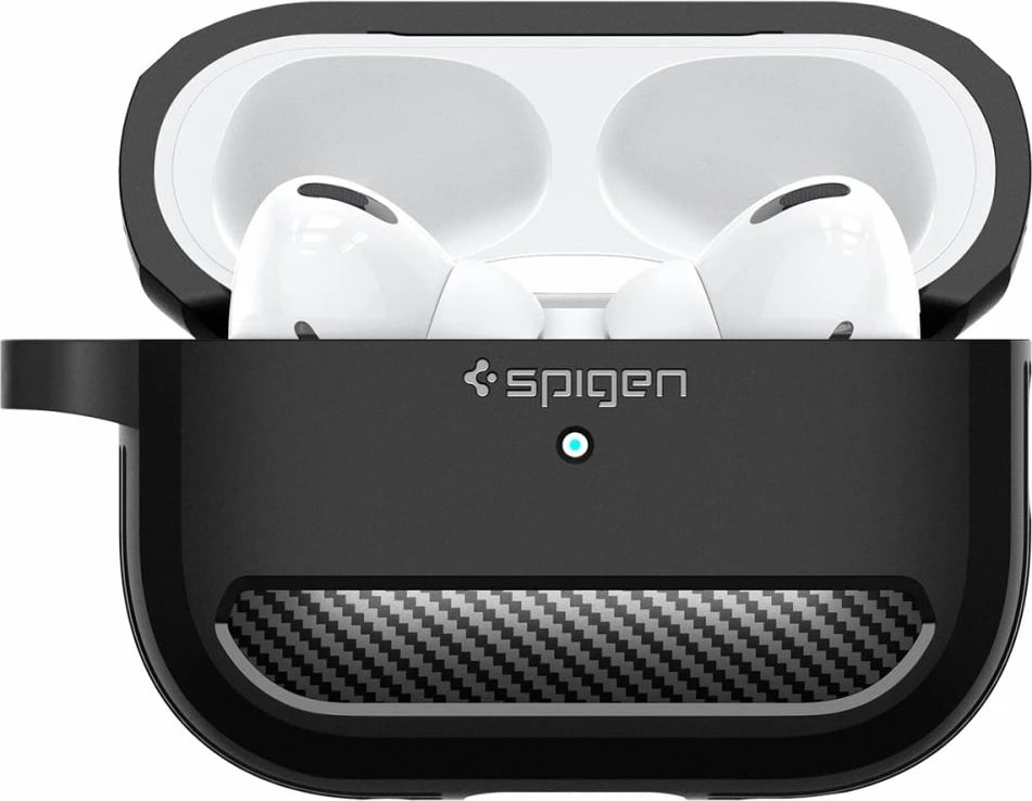 Mbështjellës Spigen Rugged Armor për AirPods Pro 1/2, me karabiner, i zi