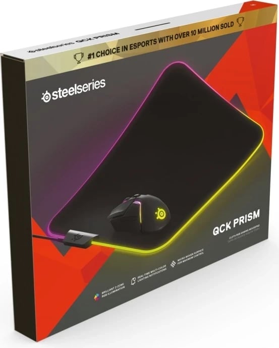 Mauspad SteelSeries QcK Prism Cloth M, me ndriçim, ngjyrë e zezë