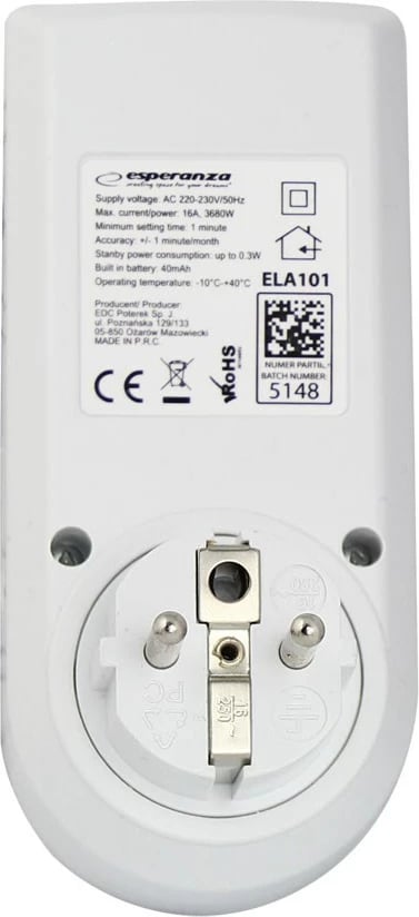 Timer elektronik digital Esperanza ELA101, i bardhë