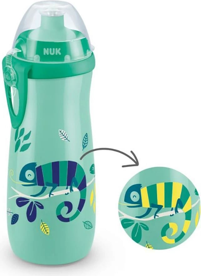 Kupë sportive për fëmijë, NUK, Chameleon, 450 ml, grykë push-pull silikon, BPA-free, jeshile
