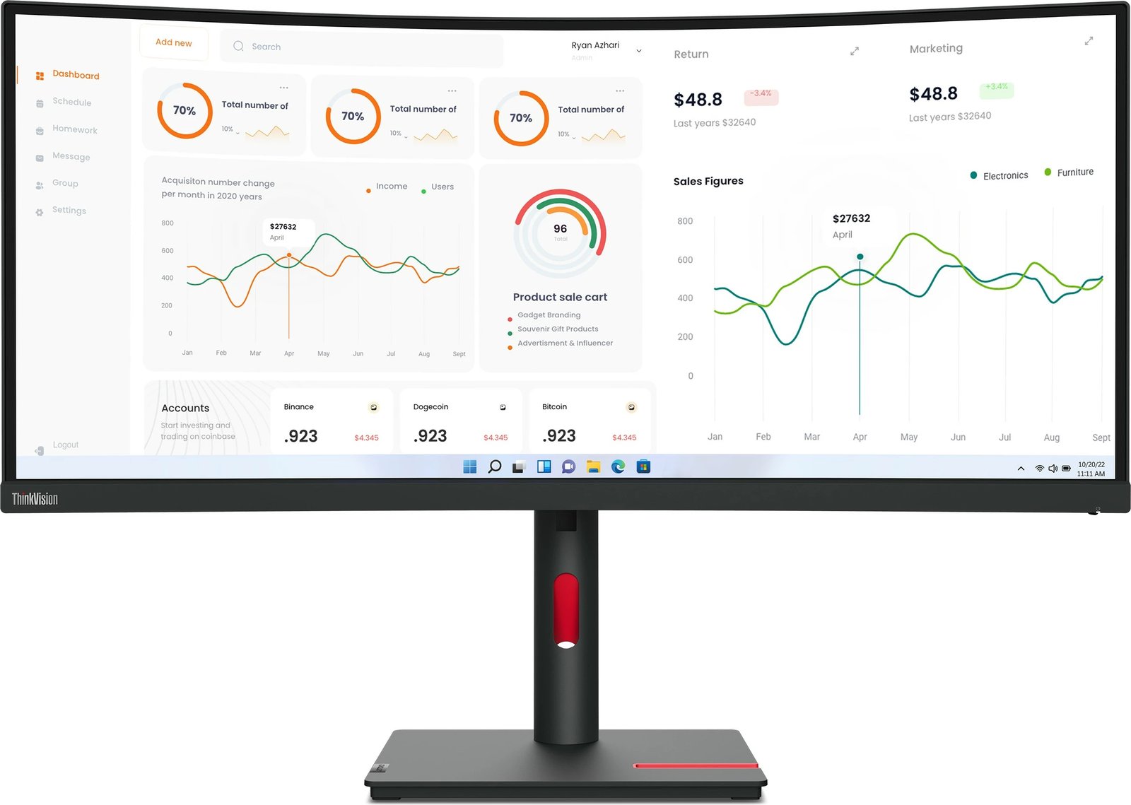 Monitor Lenovo ThinkVision T34w-30, 34", 3440 x 1440, LED, 6 ms, Raven Black