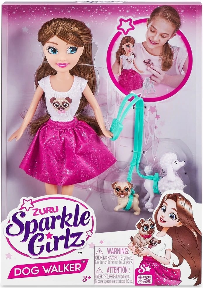 Set kukull Sparkle Girlz ZURU, 27 cm, me dy qenushë dhe litar shëtitje, për vajza