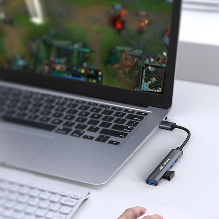 HUB USB 3.0 Qoltec 53791, 4 porte, grafit