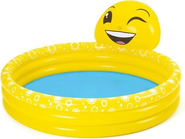 Pishinë fryrëse, Bestway Smiley (Emoji), 1.65 x 1.44 x 0.69 m, 282 L, me spërkatës uji, e verdhë