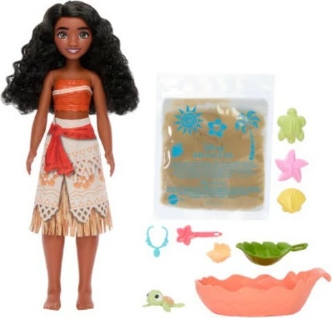 Kukull Disney Princess Vaiana me aksesorë dhe rërë modeluese, Mattel JFT12, set