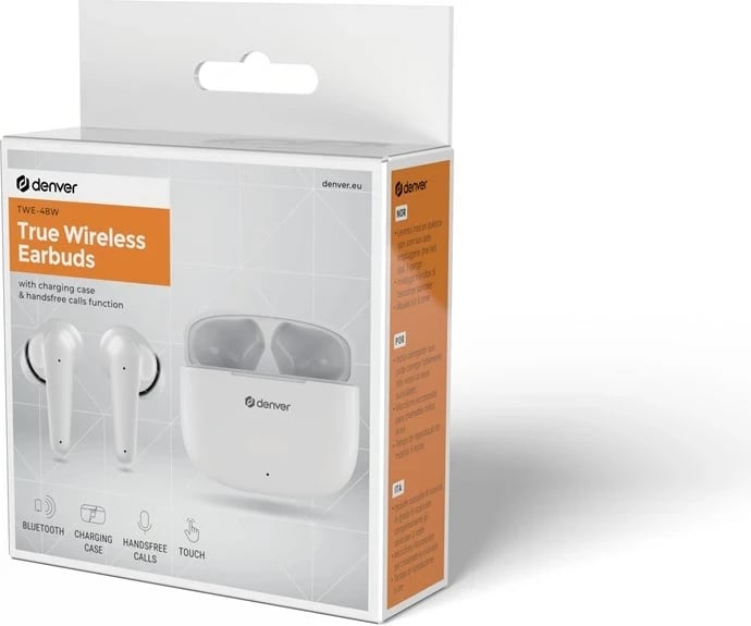 Kufje Denver TWE-48W True Wireless Stereo, Bluetooth, të bardha