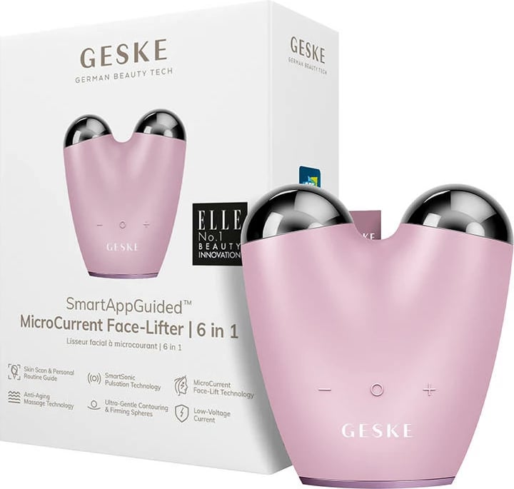 Masazhator fytyre Geske MicroCurrent Face-Lifter 6 në 1 me aplikacion, rozë