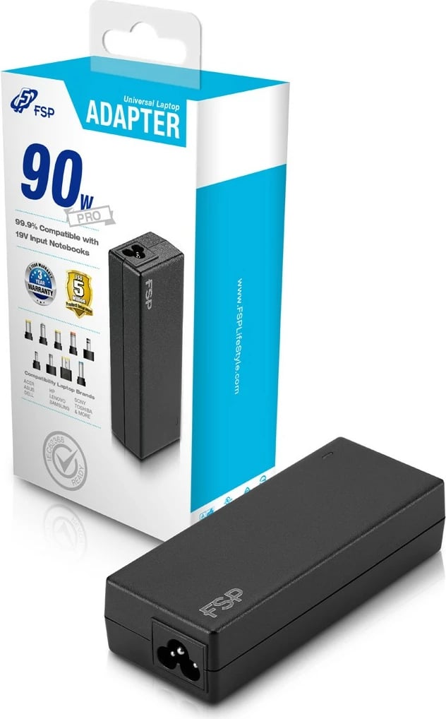 Adapter për laptop FSP NB PRO, 90W, 100-240V, i zi