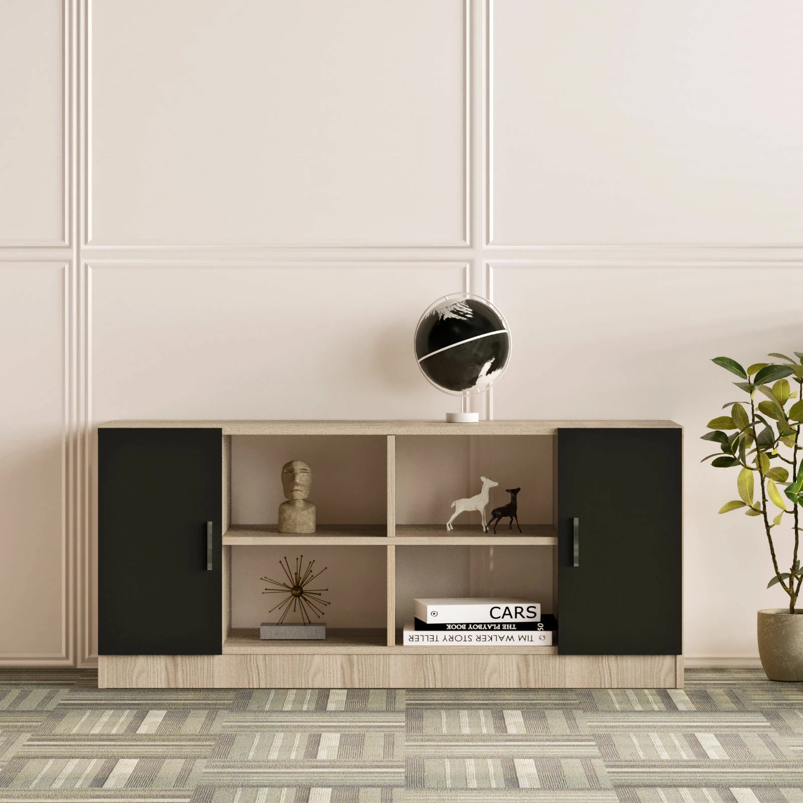 Set mobiljesh për zyre, Skye Decor, VO13-OB, ngjyrë lis dhe e zezë