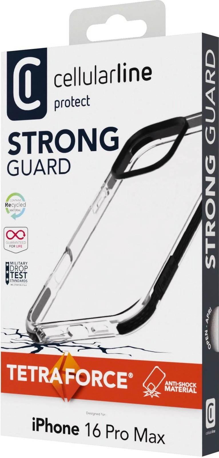 Mbështjellës Cellularline Strong Guard për iPhone 16 Pro Max, gomë, i zi