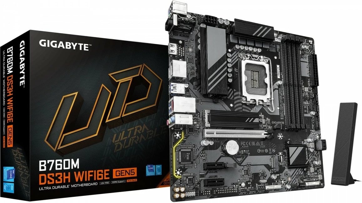 Kasë Gigabyte B760M DS3H WF6E GEN5, micro ATX, LGA1700, DDR5, Wi-Fi, e zezë