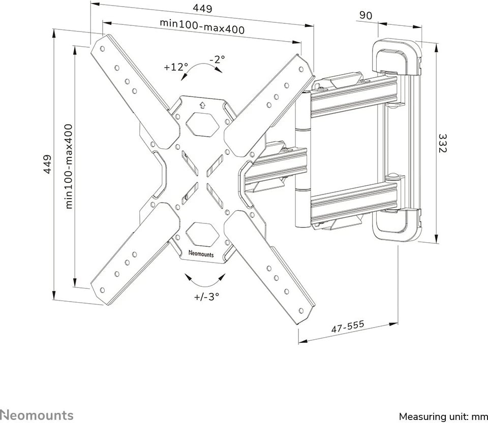 Mbajtëse muri për TV Neomounts WL40S-850BL14, full motion, 32-65 inç, çelik, e zezë