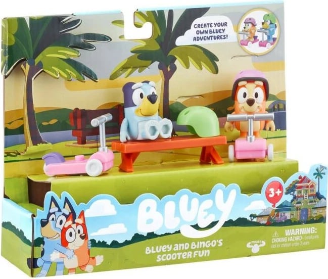 Set figurina Bluey Tm Toys BLU13085 me hulajnoga dhe kaska, për fëmijë