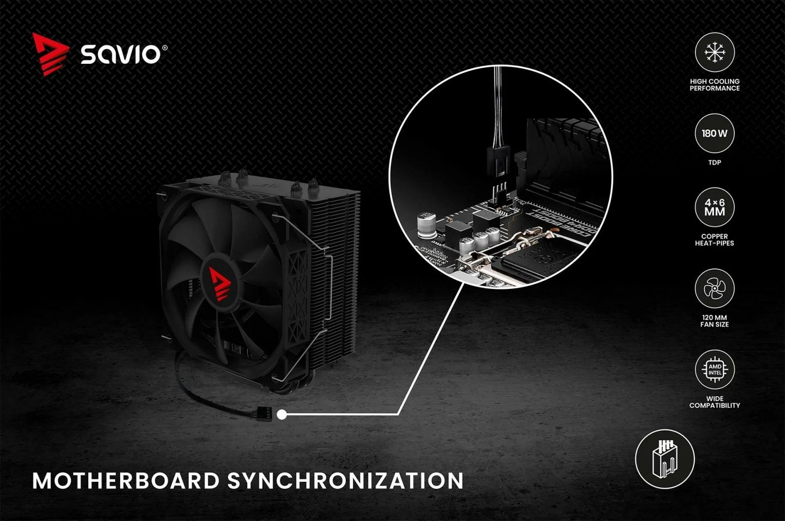 Ftohës procesori Savio Vortex X2 Black, 120 mm, 4-pin, për Intel/AMD, i zi