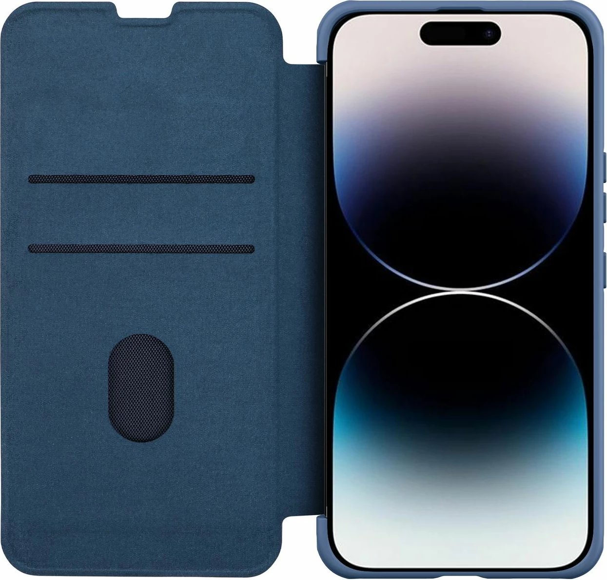 Mbështjellës Nillkin Qin Cloth Pro Case për iPhone 14 Pro Max, me kapak dhe mbulesë kamere, Blu
