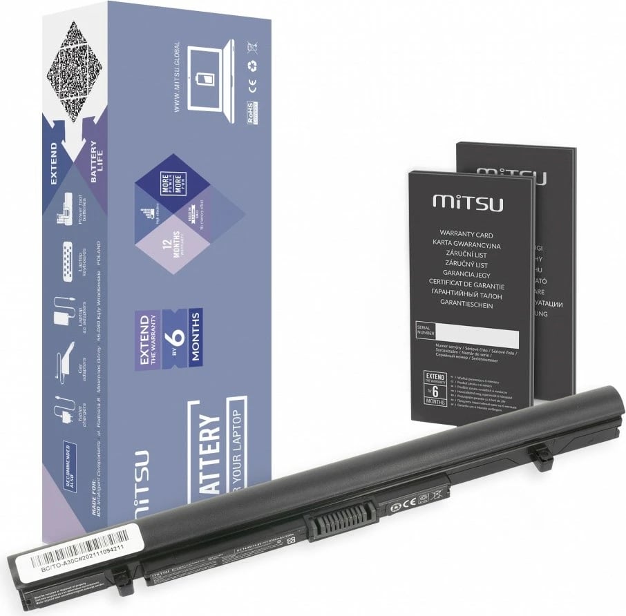 Bateri laptop Mitsu 5BM726-BC/TO-A30C për Toshiba A30-C, A40-C, 2200 mAh, 14.8V, Li-ion