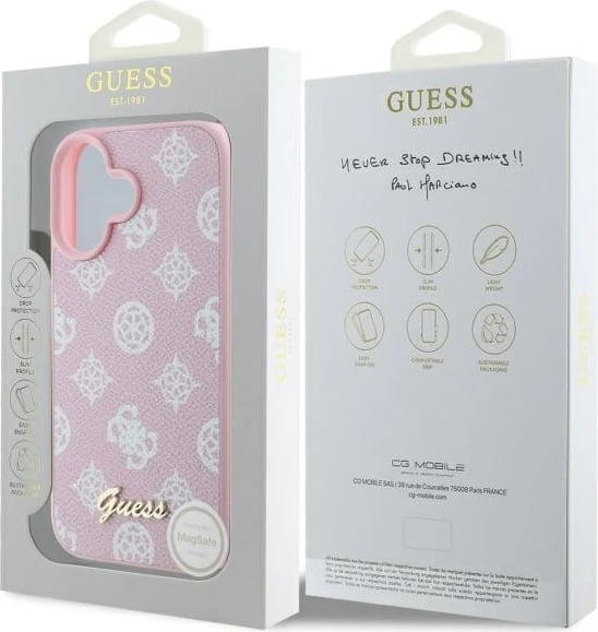 Mbështjellës Guess Peony Script MagSafe për iPhone 16, Rozë