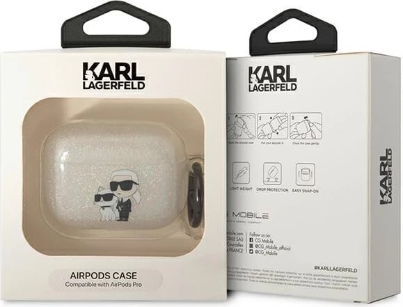 Mbështjellës Karl Lagerfeld KLAPHNKCTGT për AirPods Pro, transparent me shkëlqim, me unazë