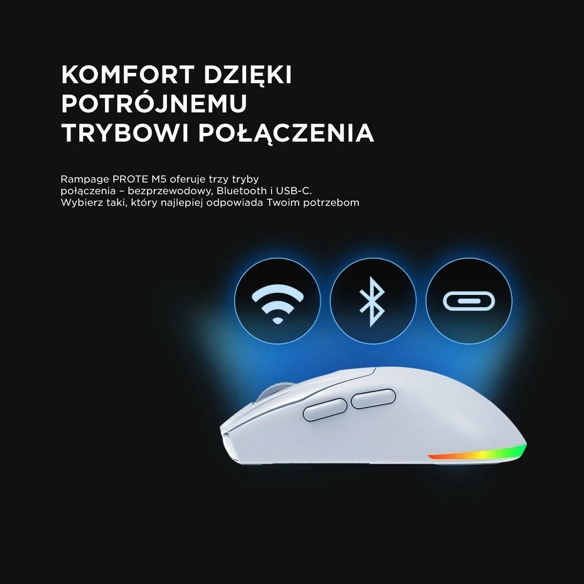 Maus Rampage Prote M5, 24000 DPI, RGB LED, wireless/wired, bardhë