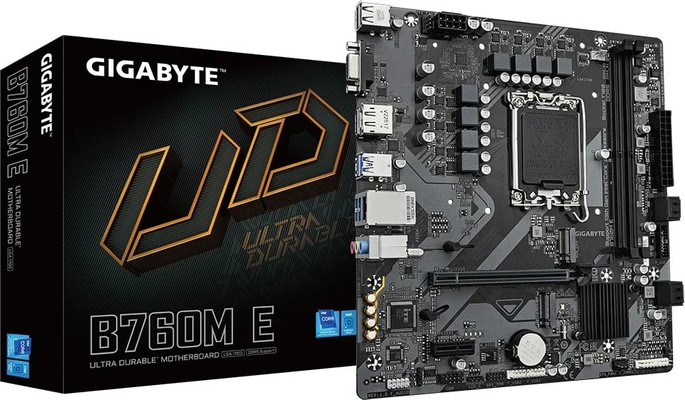 Pllakë amë Gigabyte B760M E, Socket 1700, DDR5, ATX, e zezë