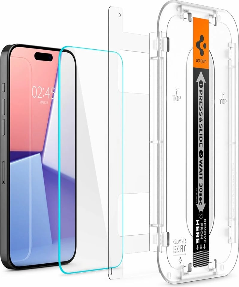Mbrojtës xhami Spigen Glas.tR EZ Fit për iPhone 15 Pro, 2 copë, transparent
