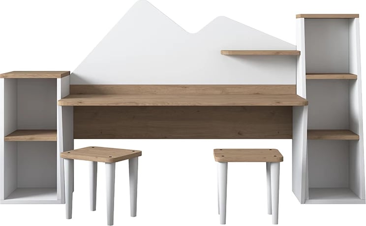 Set për zyre për fëmijë 3 pjesë Bubble, arrë-bardhë, 180x45x93.5cm