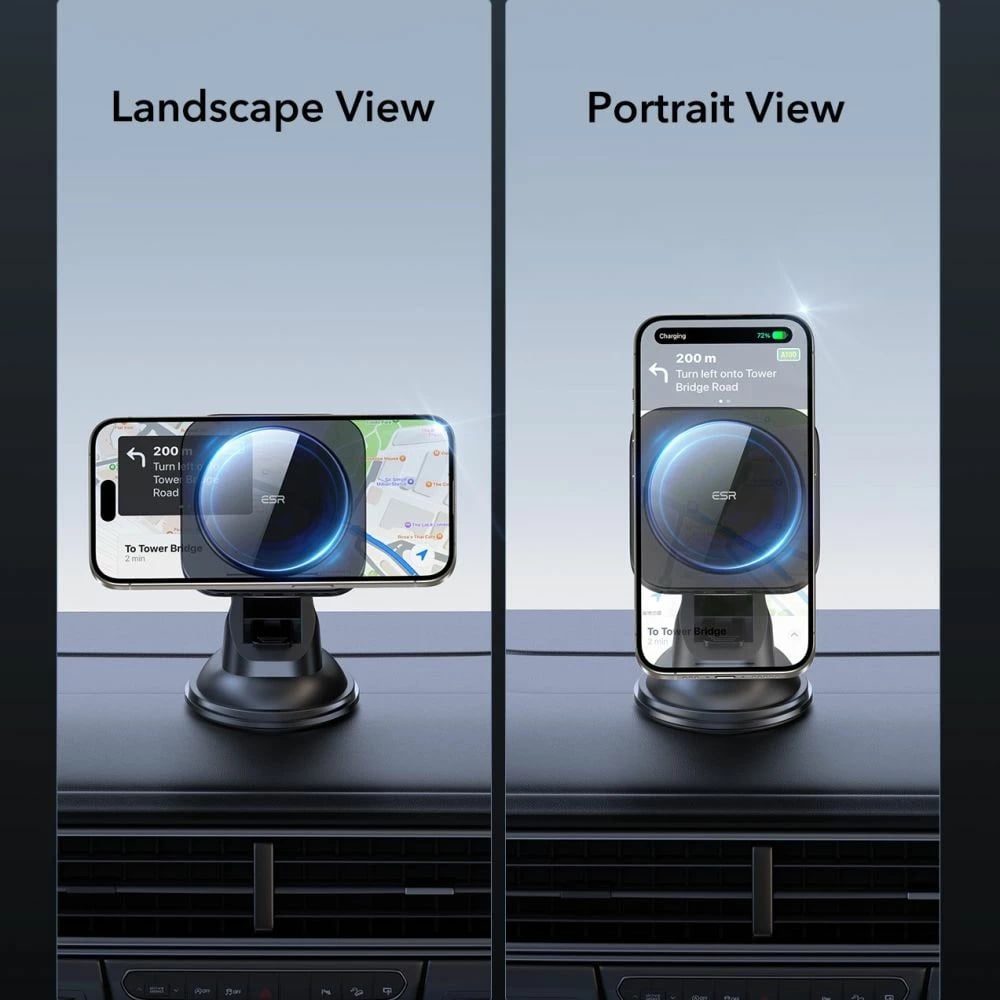 Mbajtës magnetik për veturë ESR HaloLock MagSafe Qi2 15W, i zi