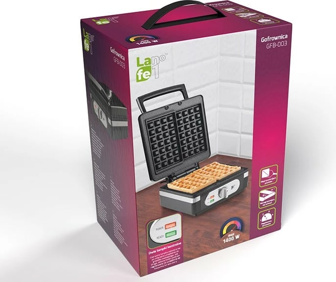 Aparat waffle, Lafe, GFB-003, 1400 W, pllaka qeramike jo-ngjitëse, i zi