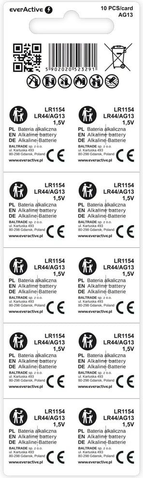 Bateri alkaline mini everActive AG13/LR44, 1.5V, set 10 copë