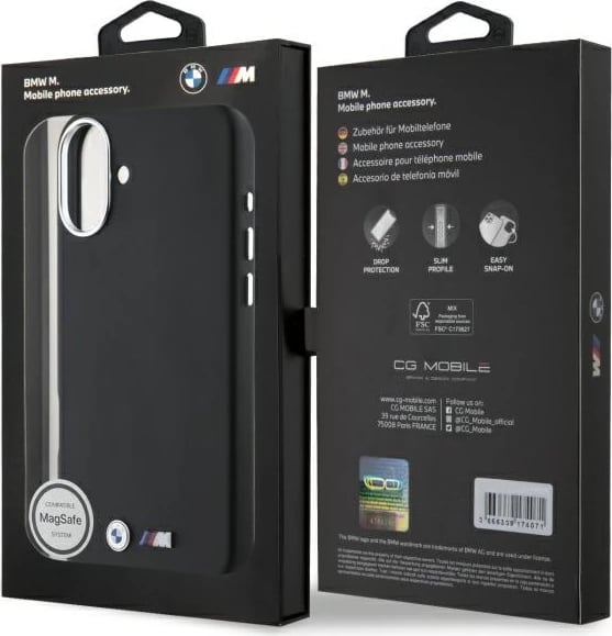 Mbështjellës BMW M Smooth Full Wrapped Metal MagSafe për iPhone 16, zi