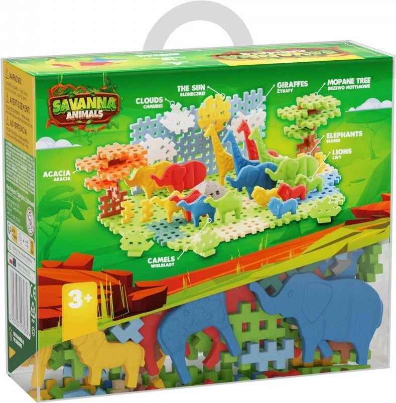 Set lodrash ndërtimi Marioinex Mini Waffle Blocks Savannah Animals, 100 pjesë