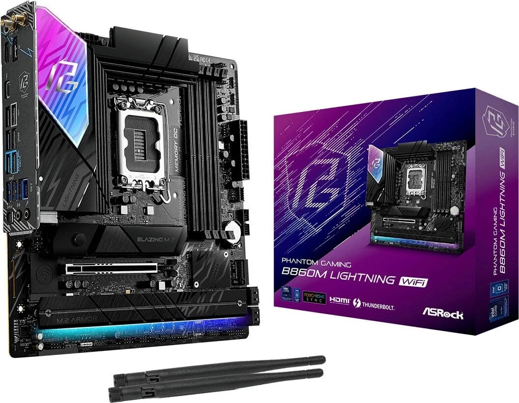 Pllakë amë ASRock B860M Lightning WiFi, micro ATX, Socket 1851, WiFi, Thunderbolt 4