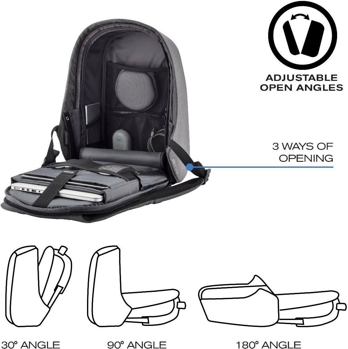 çantë shpine anti‑vjedhje, XD Design, Bobby Hero Small P705.702, 13.3 inç, 10.5L, port USB, RPET, gri
