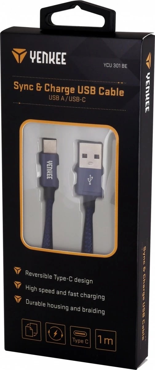 Kabllo USB A 2.0 në USB Type C Yenkee YCU 301BE, 1m, Blu e errët