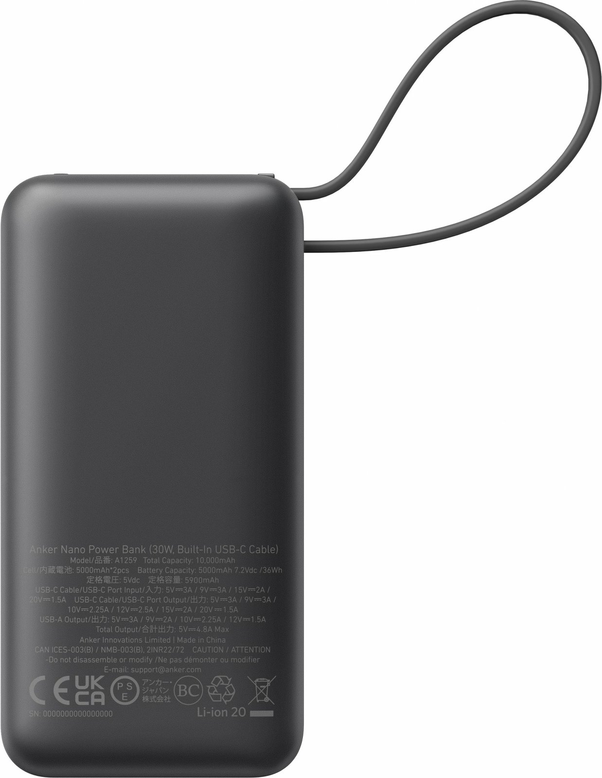 Powerbank Anker A1259G11, 10000 mAh, 30 W, Ngjyrë e zezë