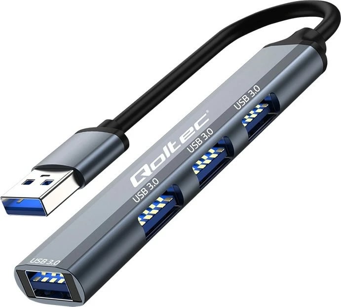 HUB USB 3.0 Qoltec 53791, 4 porte, grafit