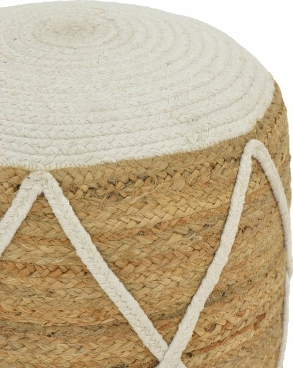 Stol-puf jute Maroc Inart, ngjyrë natyrale dhe e bardhë, D40x45cm